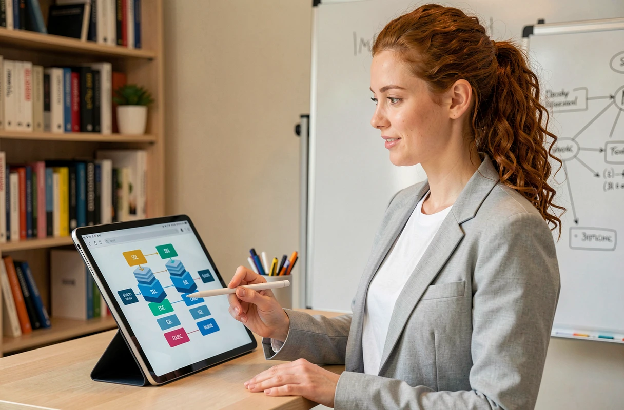 Une professionnelle expliquant le fonctionnement des certificats SSL et du protocole HTTPS sur une tablette